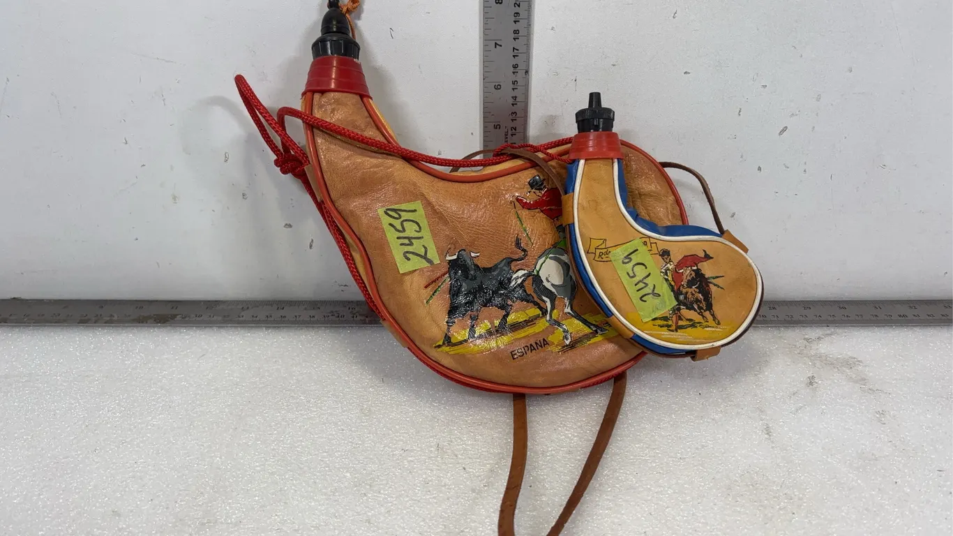 Vintage Leather Bota Bag/Canteen/Flask, Approx. 2 pce, 11"x8" and 7"x4 1/2" , *Unreserved*