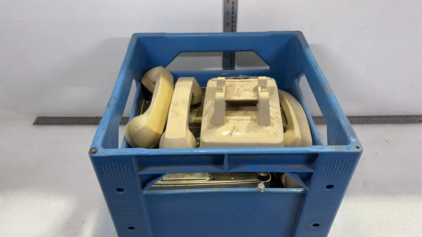 Box of Vintage Northern Electric Desk Rotary Telephones, Approx. 9"x8"x5", Approx. 8 pce, *Unreserved*