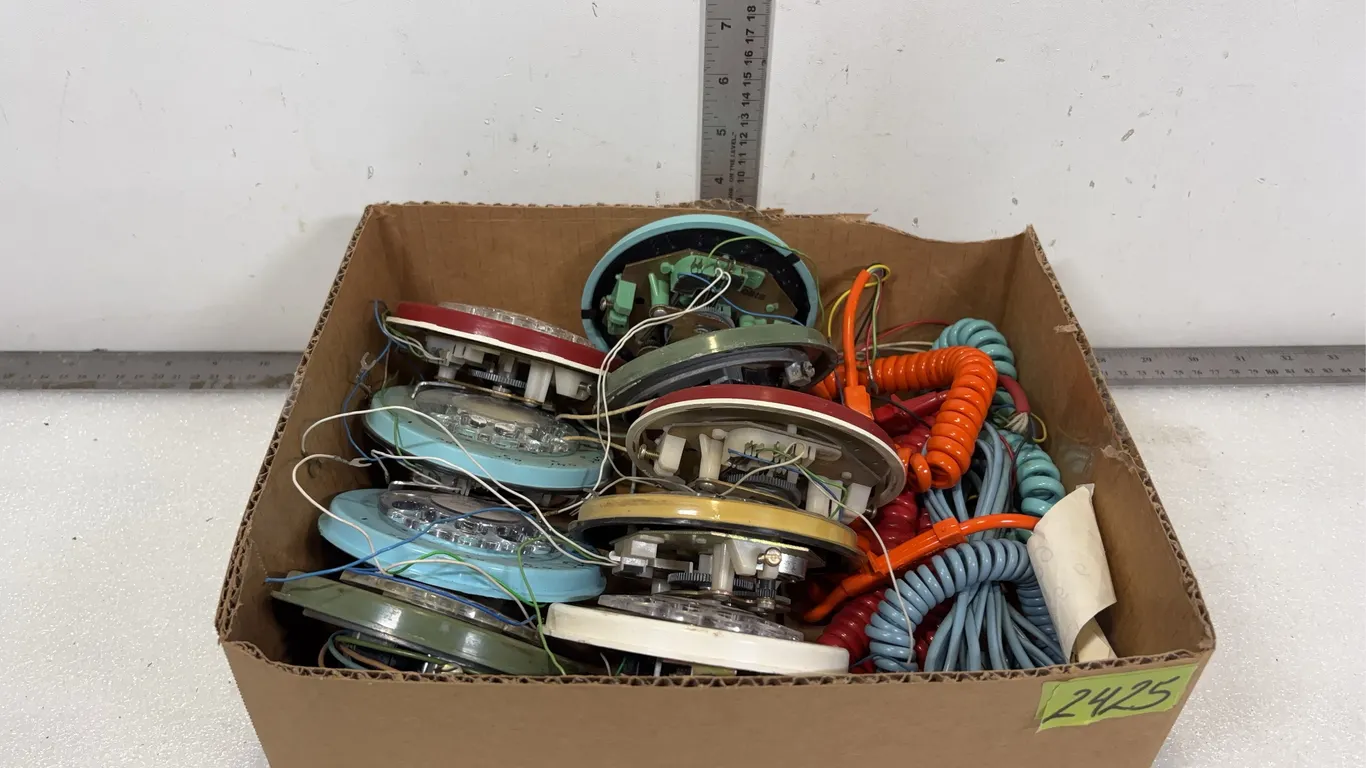 Vintage Rotary Telephone Dial Mechanism w/ Phone Cords, Approx. 14 pce, *Unreserved*