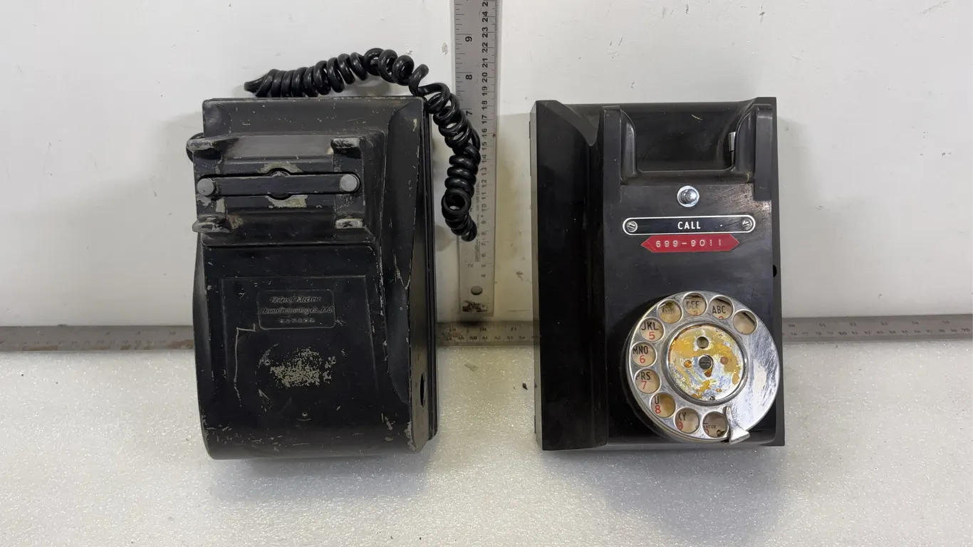 Vintage Bakelite Industrial Wall Hanging Rotary Telephone 2 pce, Approx. 9"x6"x7", *Unreserved*