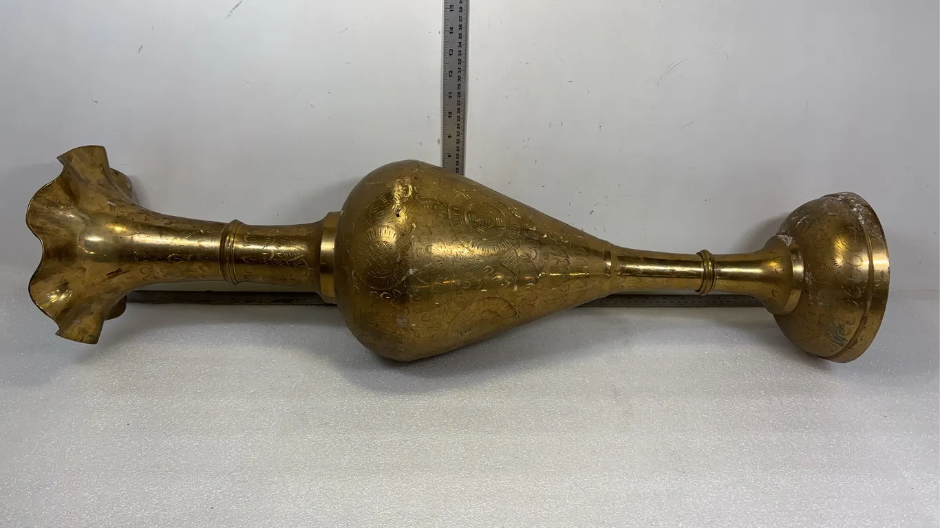 Vintage Etched Brass Pedestal Vase, Approx. 36"x10" *Unreserved*