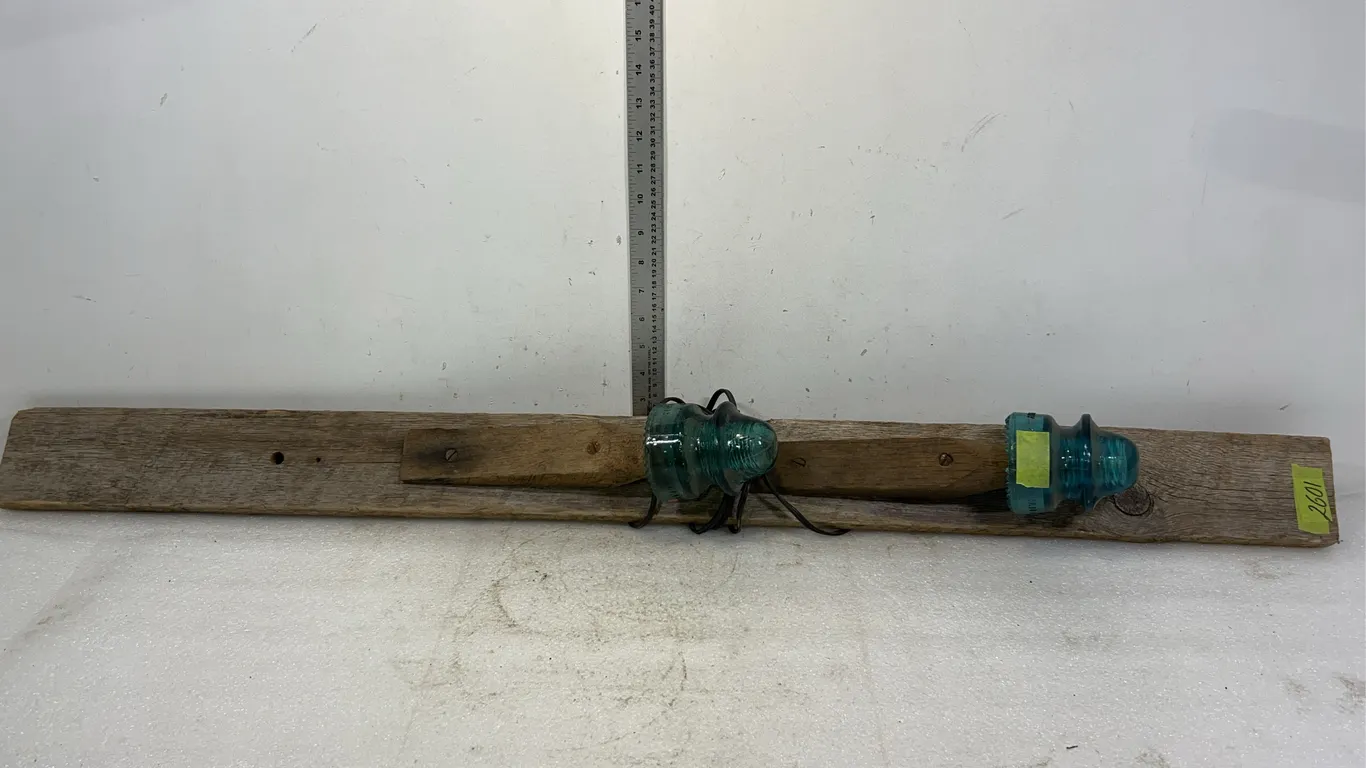 Wood Beam Lighting Fixture Using Vintage Electrical Insulators, Approx. 44"x4"x5" *Unreserved*