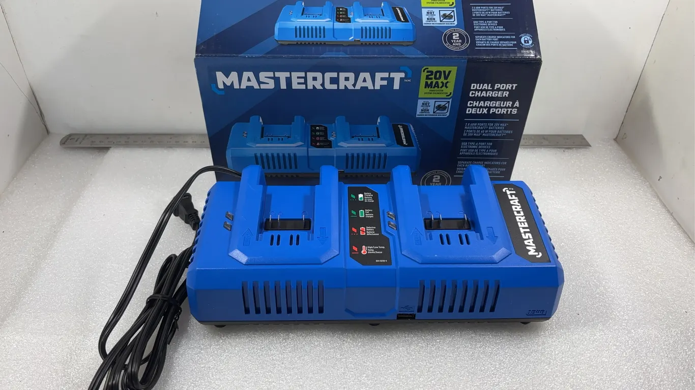 Mastercraft 20V Max Dual Port Battery Charger, Approx. 12"x7"x4" *Unreserved*