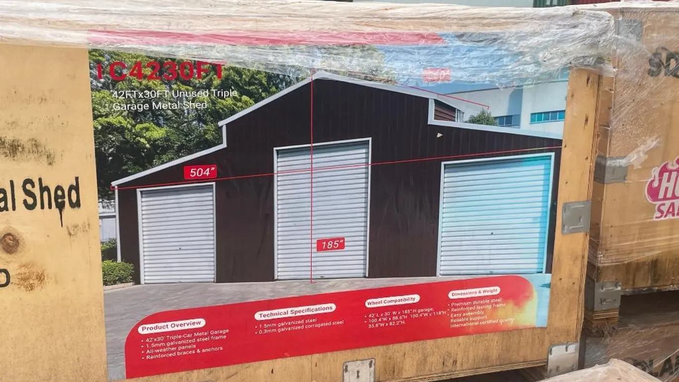 42'x30' Triple Garage Metal Shed - 2 Boxes