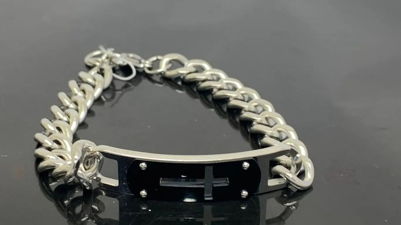Silver Tone Cross Men's Bracelet