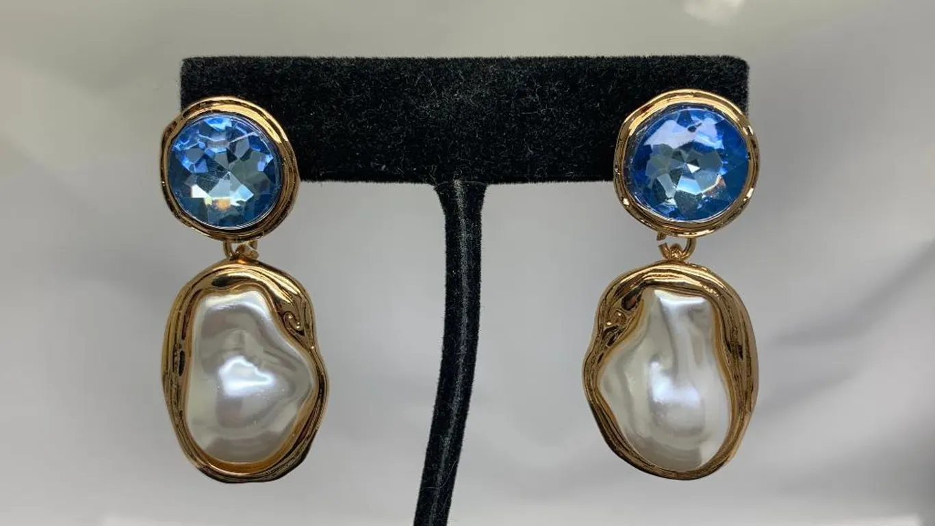 Gold Tone Earrings With Stones
