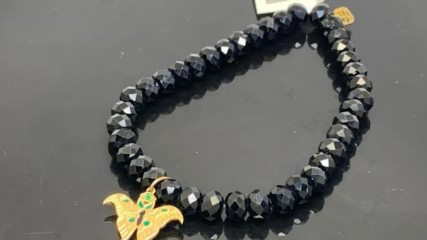 Sydney Evan 14K Yellow Gold Butterfly Charm Black Stones Bracelet