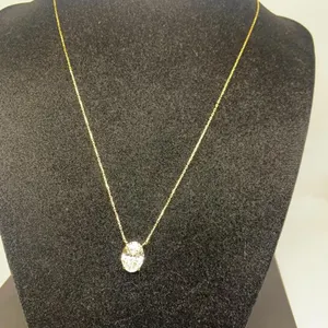 3.09 Carat Oval Cut Lab Grown Diamond 14KT Gold Necklace