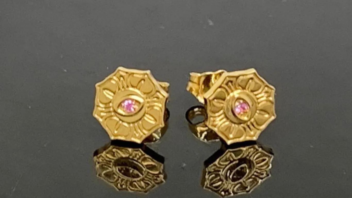 Sydney Evan 14K Yellow Gold Stud Earrings With Pink Sapphire