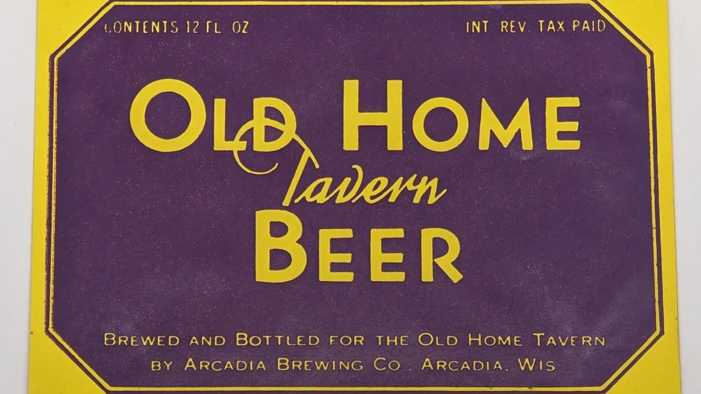 IRTP 12 OZ BOTTLE LABEL OLD HOME TAVERN BEER ARCADIA WISCONSIN