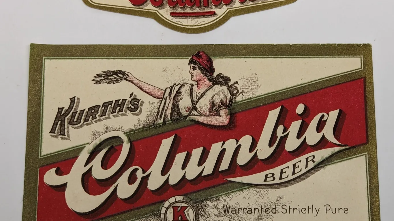 PRE PROHIBITION BOTTLE LABEL(S) KURTH'S COLUMBIA BEER COLUMBUS WISCONSIN