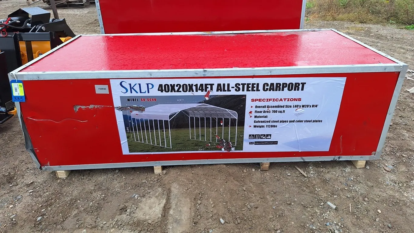 2026 SKLP 40'x20'x14' All-Steel Carport, Model SK-SC40, Unused, Overall Assembled Size: L40'X W20'X H14'