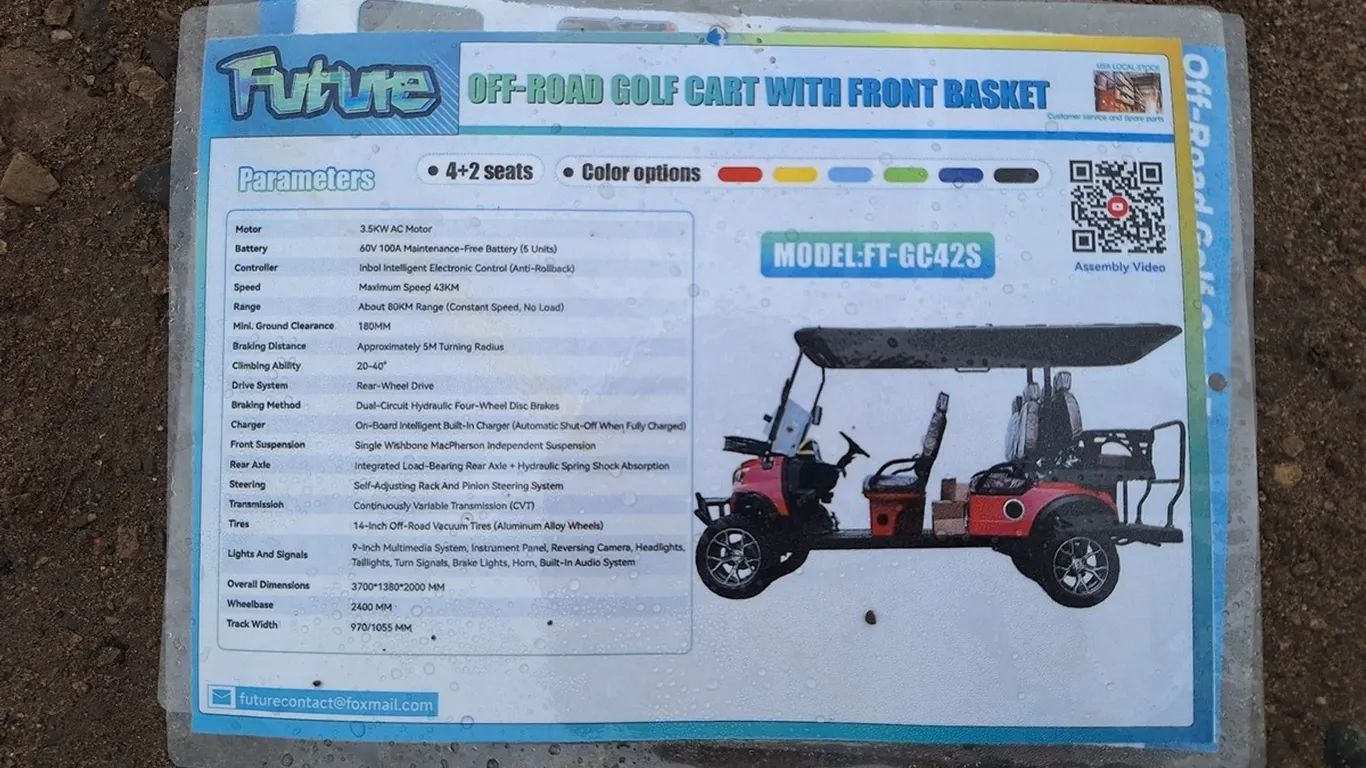 2026 Future Off-Road Golf Cart, Model FT-GC42S, Unused, Assembly Required