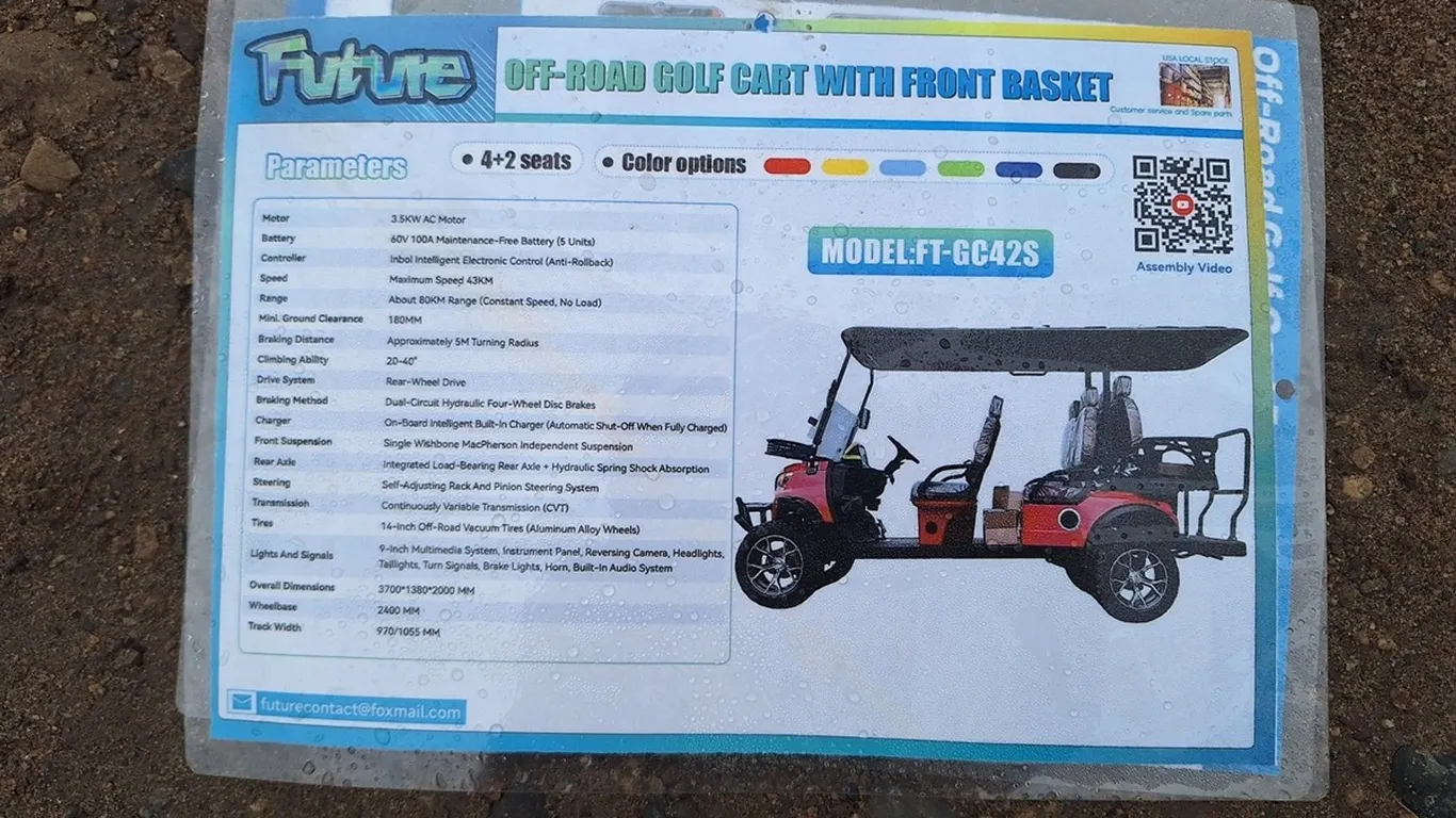 2026 Future Off-Road Golf Cart, Model FT-GC42S, Unused, Assembly Required
