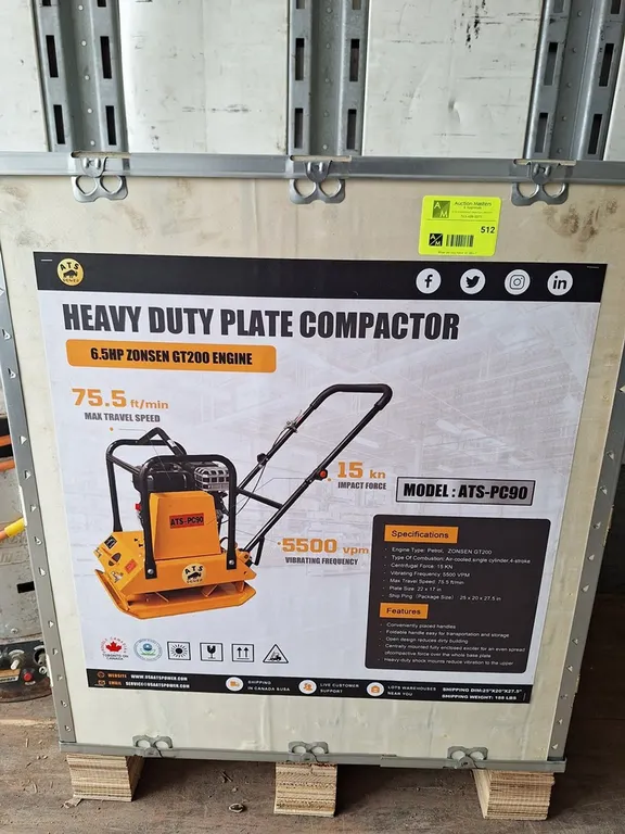 2026 ATSPower Heavy Duty Plate Compactor, Model ATS-PC90, Unused