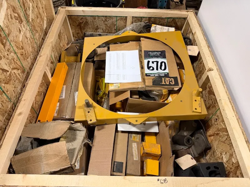 Asst Cat parts in large wood box