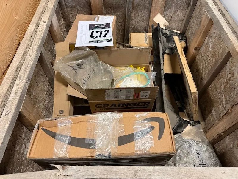 Asst HD Equipment Parts in large wood box