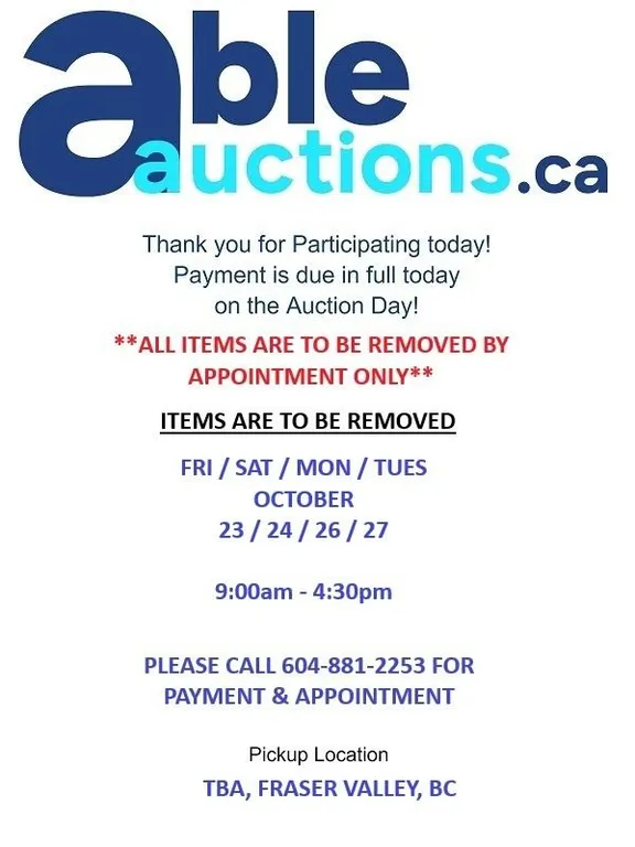 All items must be removed Fri / Sat / Mon / Tues - OCTOBER 23rd / 24th / 26th / 27th - 9:00pm-4:30pm