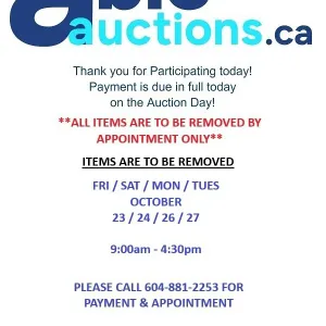 All items must be removed Fri / Sat / Mon / Tues - OCTOBER 23rd / 24th / 26th / 27th - 9:00pm-4:30pm