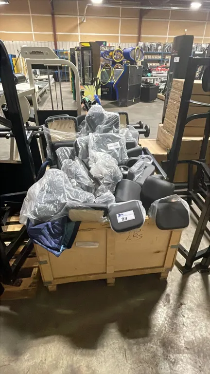 WOODEN PALLET CRATE OF ASSORTED COMMERCIAL EXERCISE MACHINE CUSHIONS
