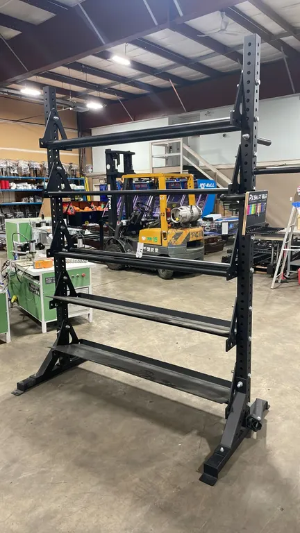 BLACK COMMERCIAL 5 TIER MEDICINE BALL/WEIGHT RACK- MEASURES APPROX 72"W X 40"D X 99"H