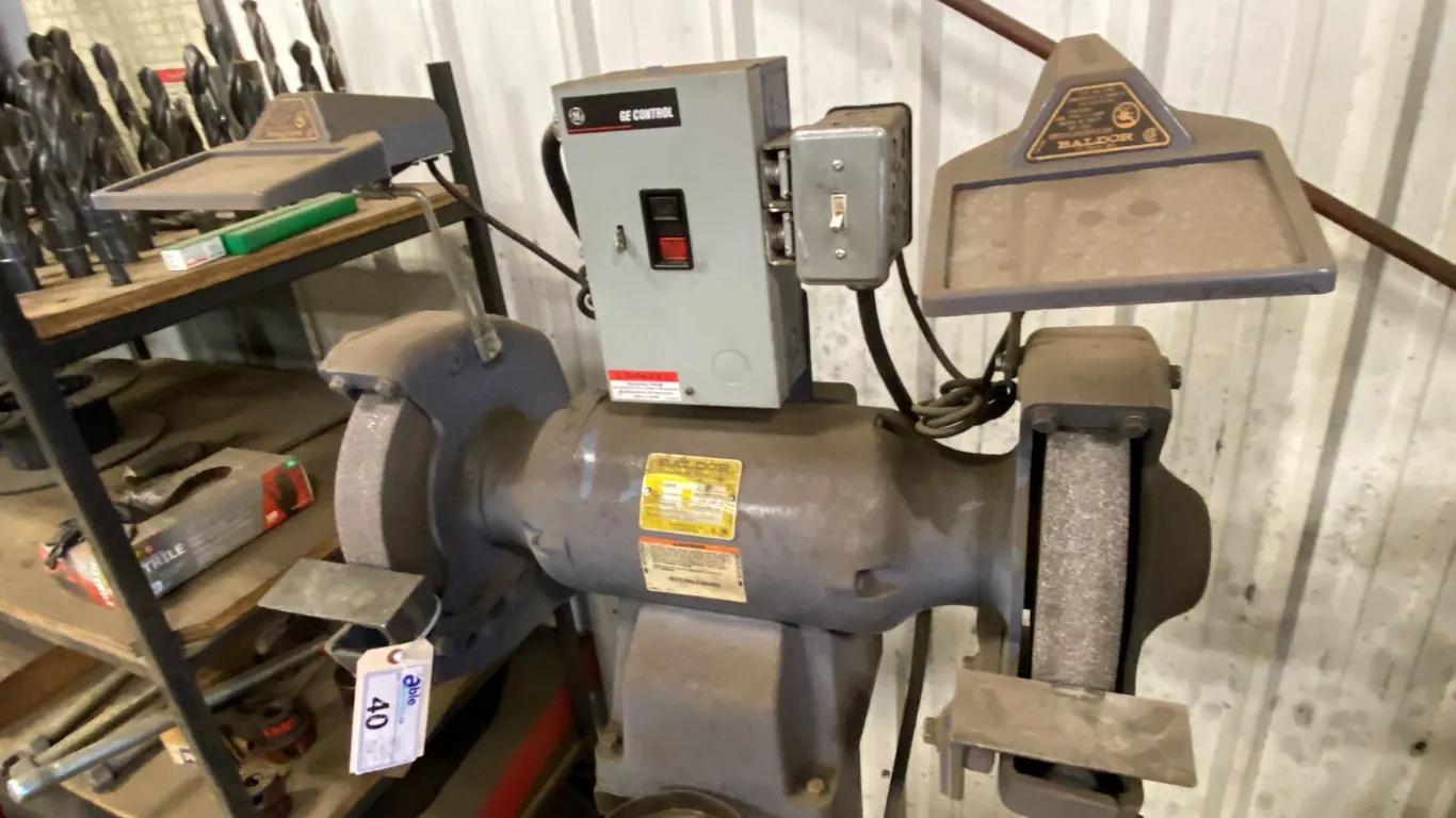 BALDOR 13" GRINDER. 2 HP, 3 PHASE, ON FLOOR STAND. MODEL 1215W