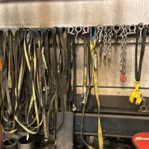 GROUP OF ASSORTED SLINGS, SHACKLES,  ASSORTED LENGTH AND SIZES. OVER 75 PIECES