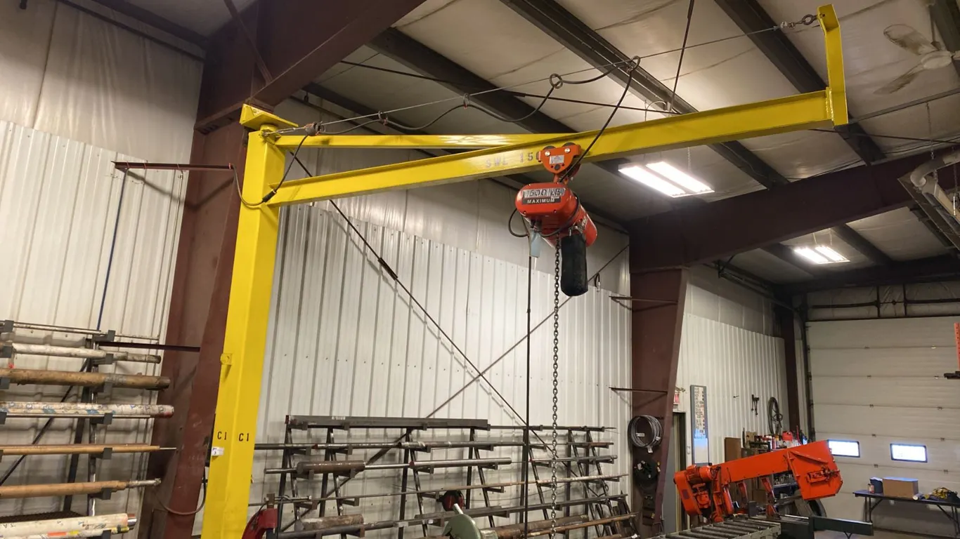 1.5 TON JIB CRANE. INSPECTED ANNUALLY. 12' BOOM CM LODESTAR HOIST.