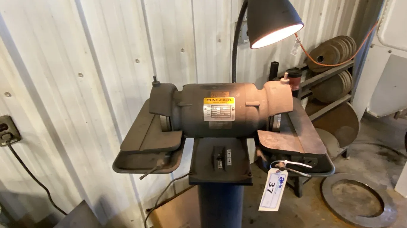 BALDOR 6" END GRINDER. DIAMOND WHEEL. 1/2 HP. ON FLOOR STAND. MODEL 522