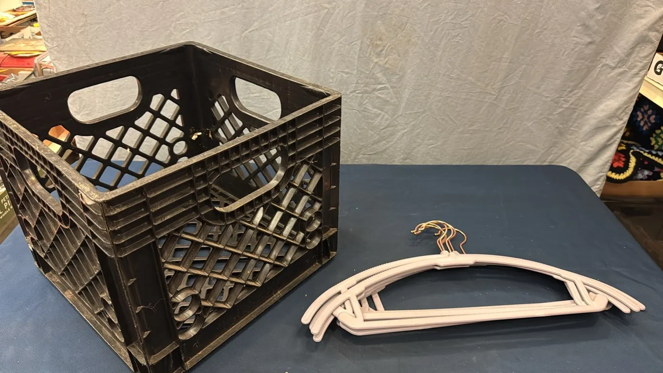 Milk crate, hangers