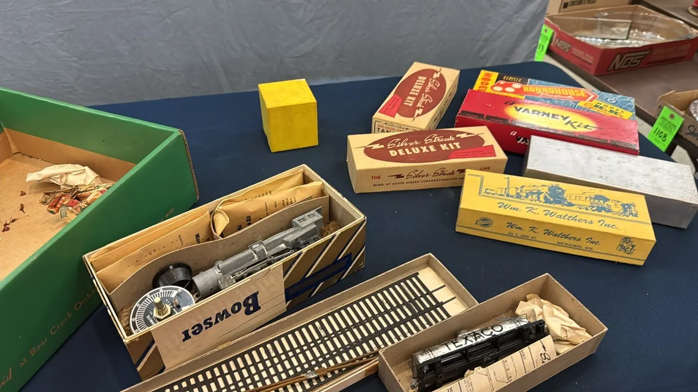 Train parts, empty boxes