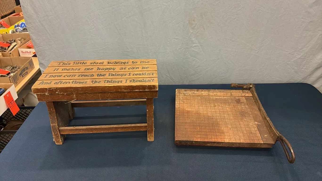 Small Wood Stool & Paper Cutter