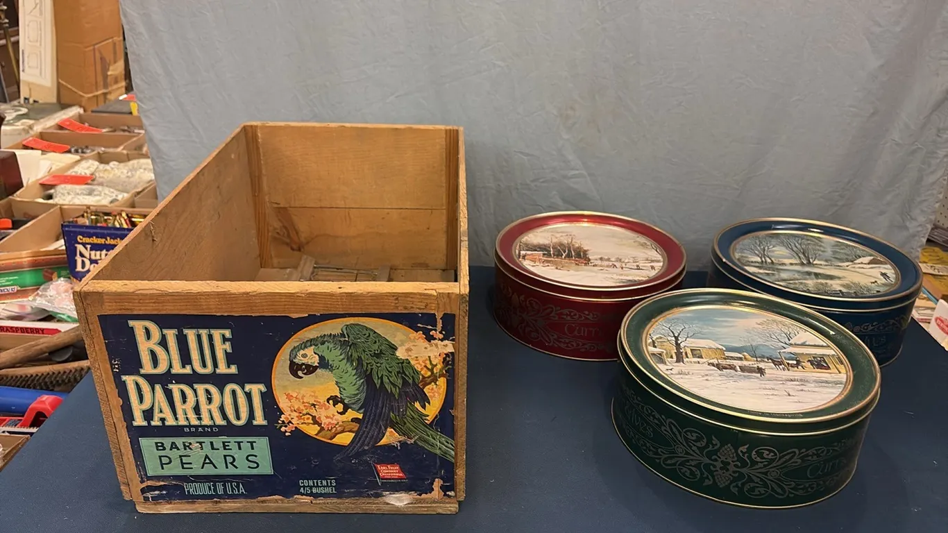 Wood Fruit Crate w/ Tins