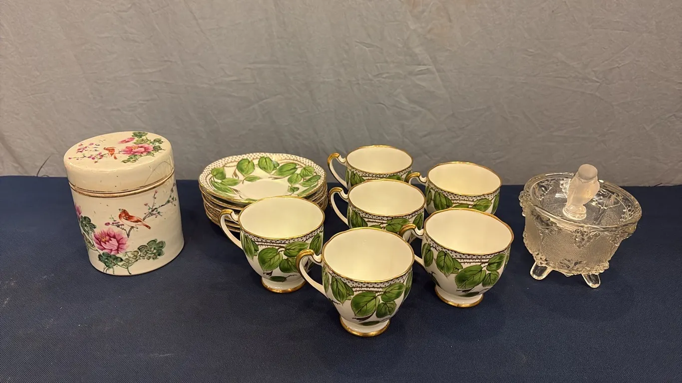 Floral Jar, Tea Dishes & Candy Dish