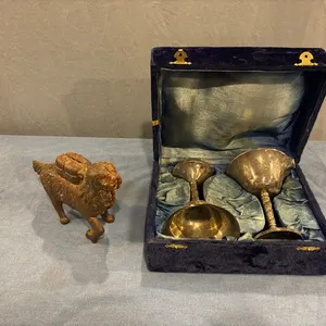 Cast Iron Dog Bank & Goblets