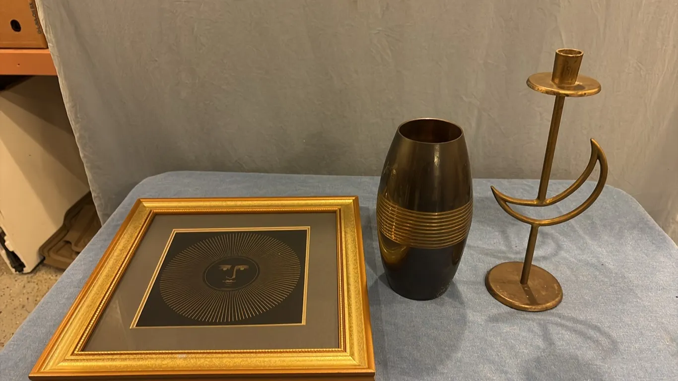 Vase, Candle Holder & Sun Picture