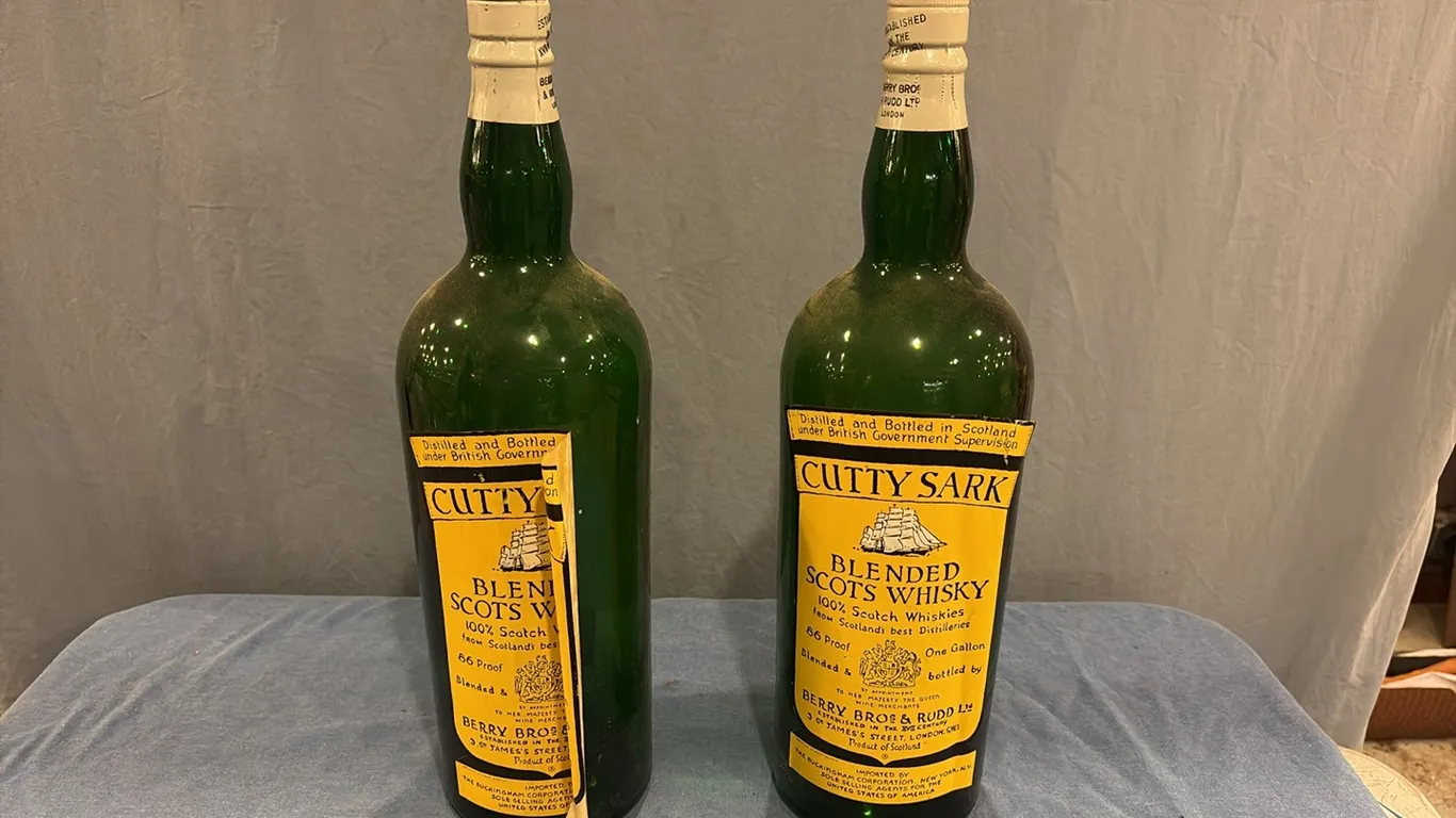 2- Large Empty Glass Liquor Bottles