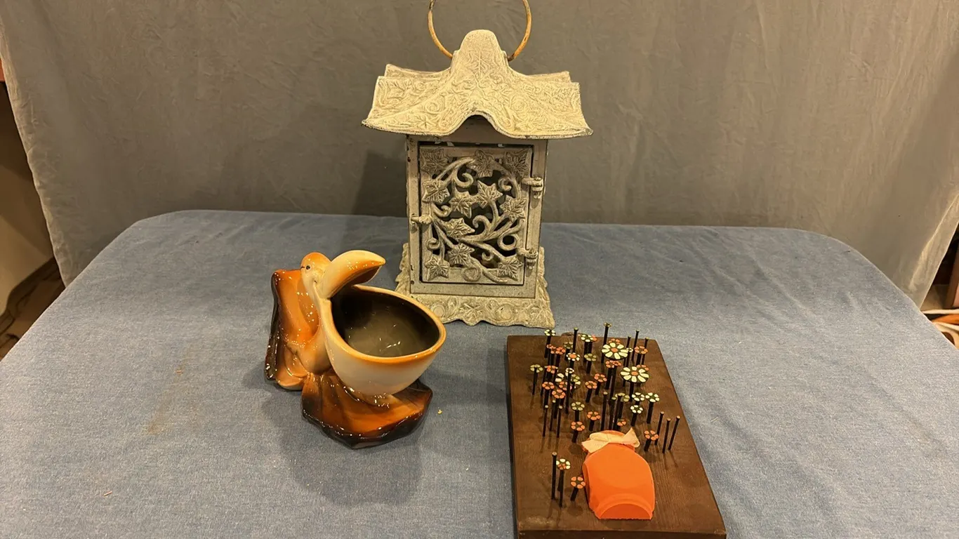 Candle Lantern, Pelican Planter & Nail Flower Decor