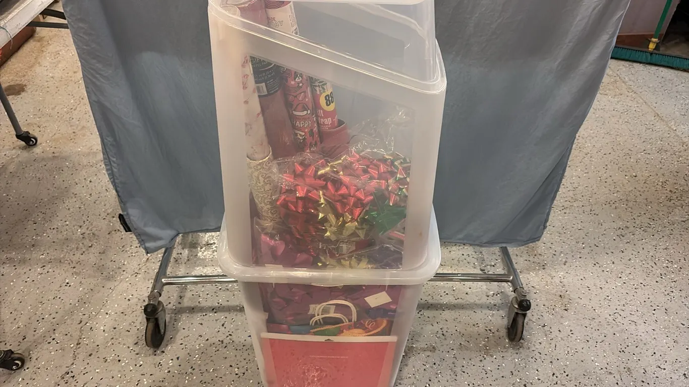 Wrapping Paper Holder w/ Bags, Paper & Bows