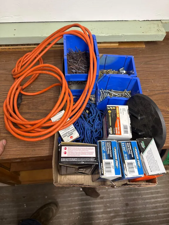 misc screws nails and cord