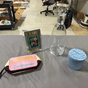 Decanter, picture frame, canister, bag