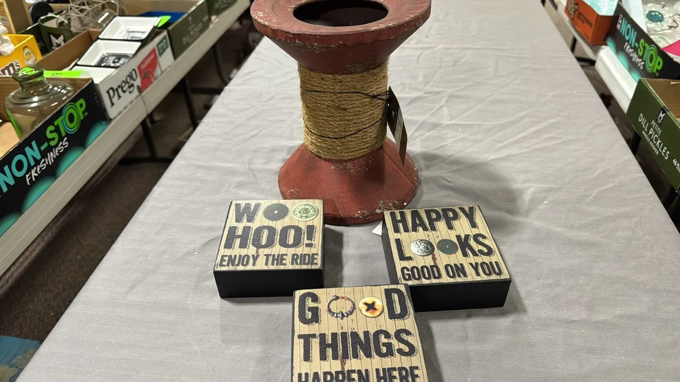 Wine/ candle holder, signs