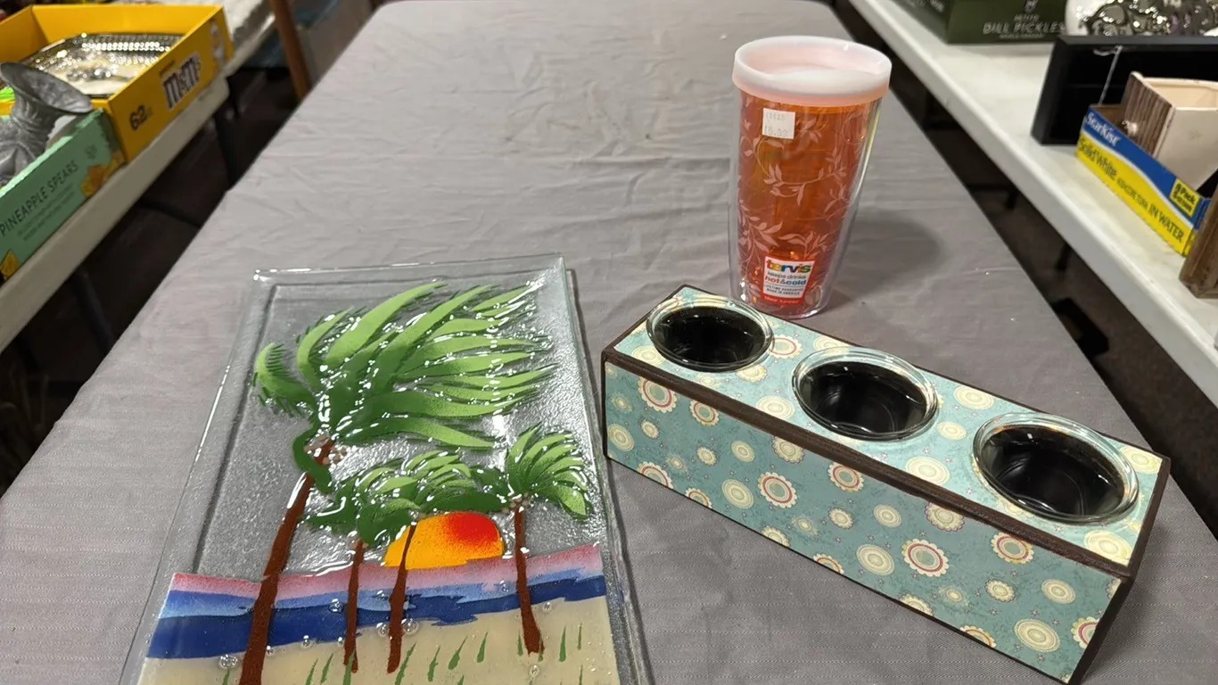 Glass tray, votive holder, drink glass