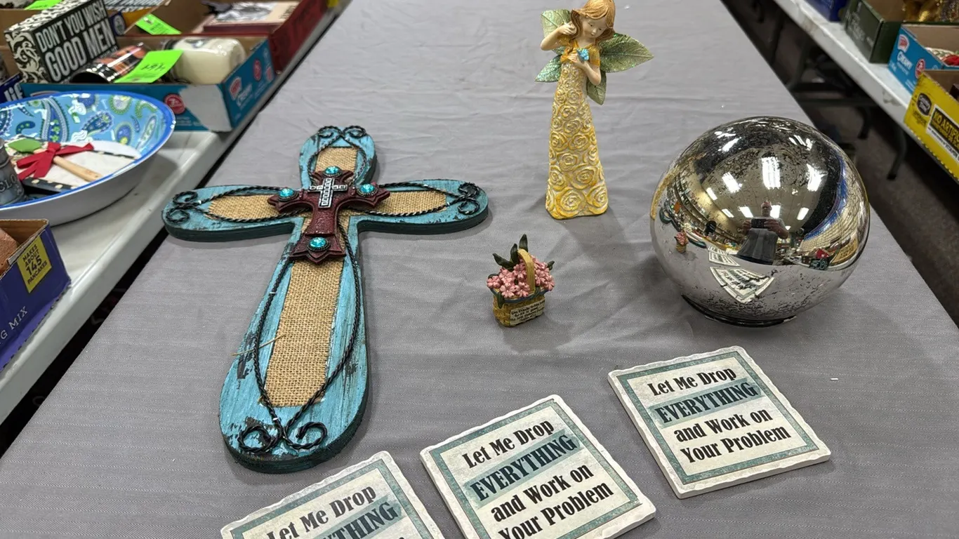 Cross, coasters, decor