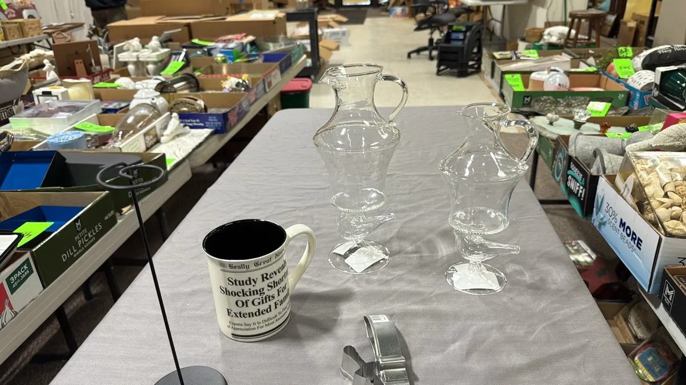 Pitchers, cup, cookie cutters