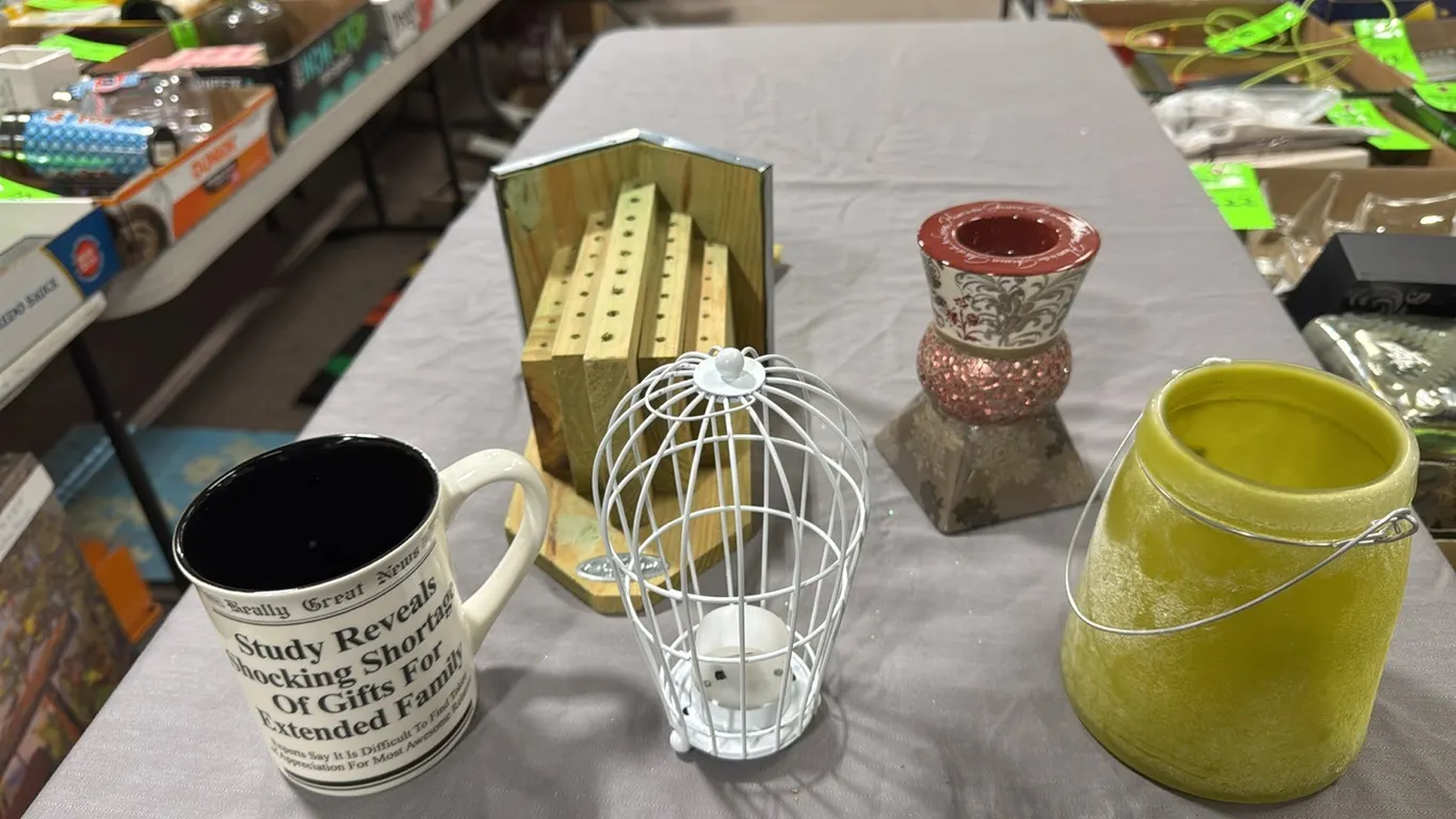 Bee house, candle holders, cup