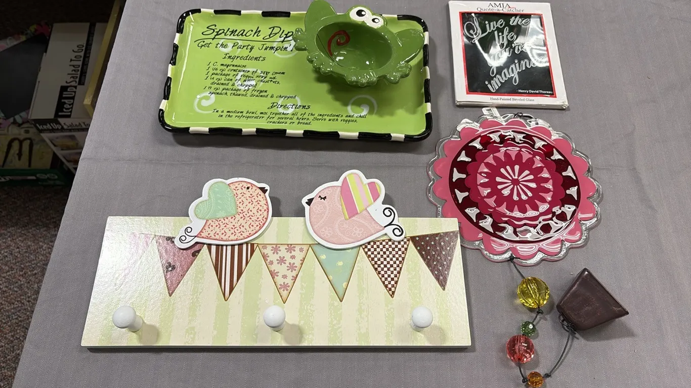 Wall Hooks, Spinach Dip Dish & Suncatcher