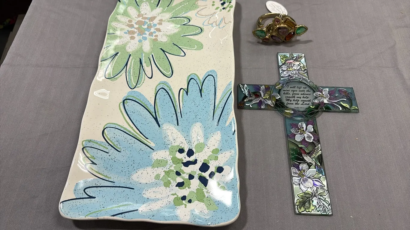 Serving Tray, Bracelet & Cross Decor