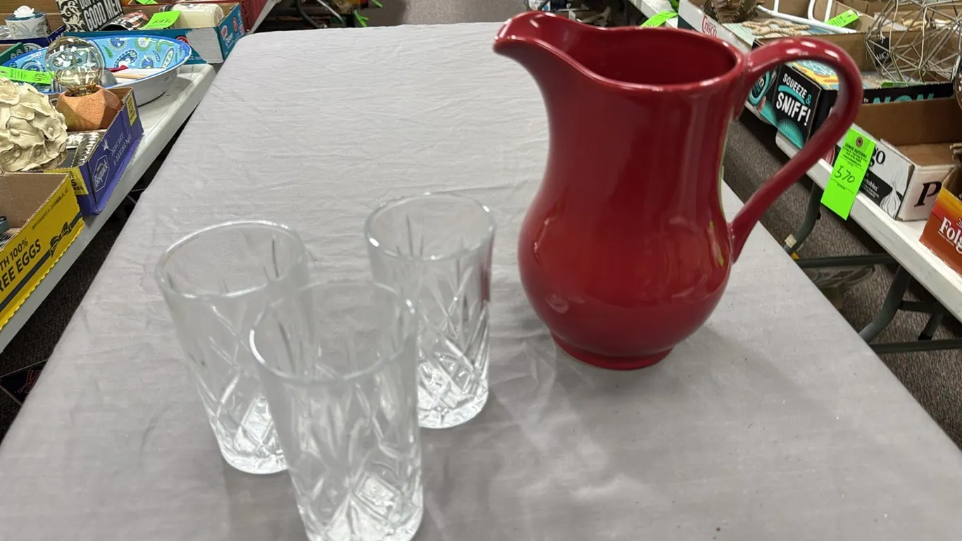 Pitcher, glasses