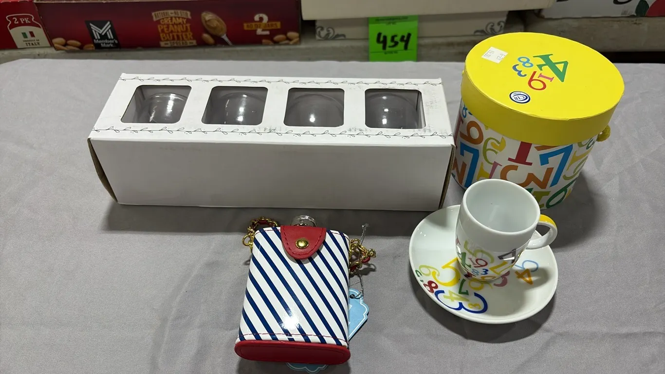 Shot Glasses, Cup/Saucer & Flask
